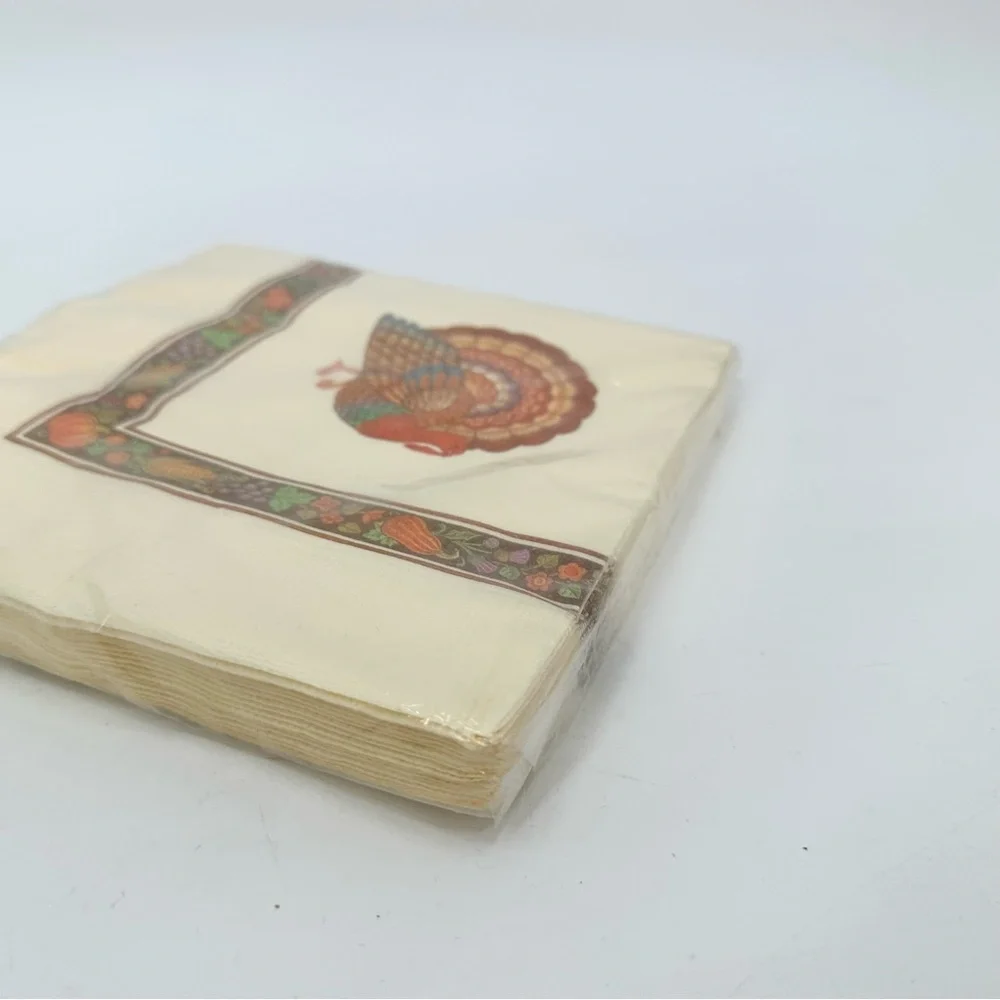 VTG Hallmark Paper Napkins New in Package Thanksgiving Turkey Print 16 Ct - READ